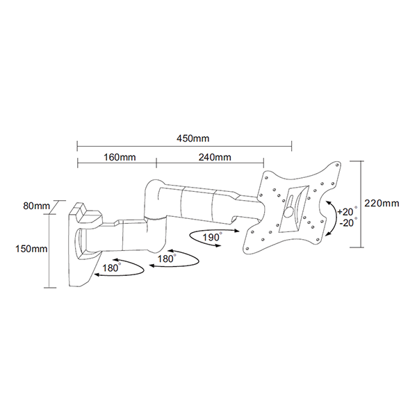 TV muurbeugel voor schermen tot 32" Draaibaar en kantelbaar