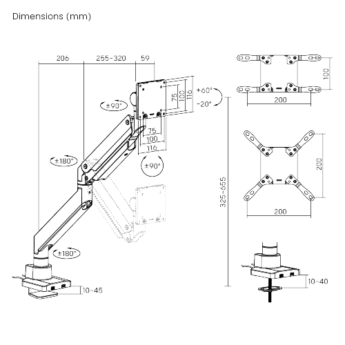Superstarker Monitorarm mit Gasfeder und USB-A- sowie USB-C-Anschlüssen – Maximal 57 Zoll