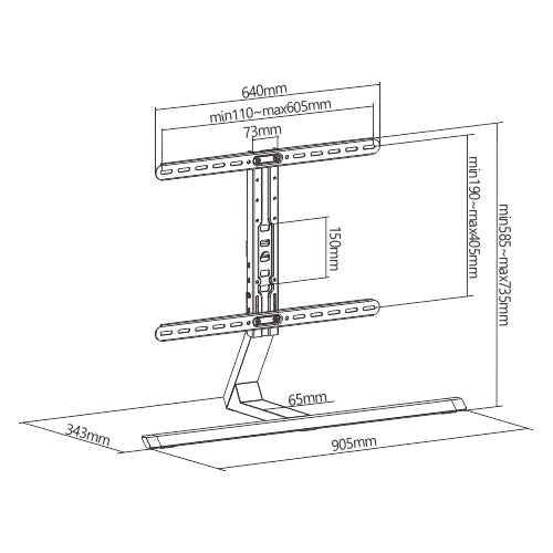 Wolff Mount Universeller Aluminium-TV-Standfuß |Dreh- und kippbar |bis 75 Zoll |Farbe: Anthrazit |VESA 600x400 |Schlankes Design