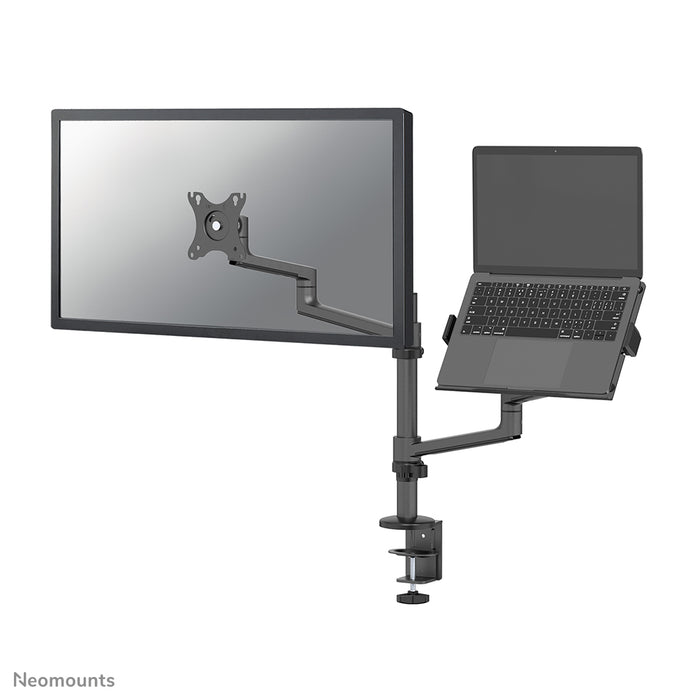 Neomounts DS20-425BL2 Monitorarm met laptophouder 17-27" - ruimtebesparend – productaanzicht