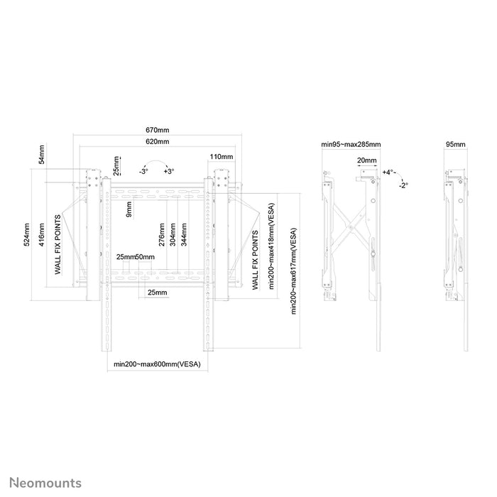LED-VW2500BLACK1 ist eine flache Videowandhalterung für Bildschirme bis zu 75 Zoll (191 cm), für horizontale und vertikale Montage - Schwarz