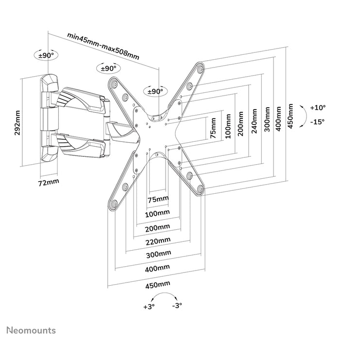 NM-W440WHITE ist eine Wandhalterung mit 3 Drehpunkten für Flachbildschirme bis zu 55 Zoll (140 cm).