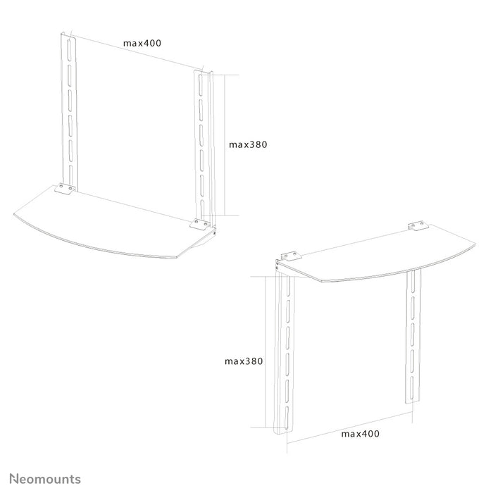 Die AV-Halterung, Modell NS-SHELF100, ist ideal für die Platzierung von AV-Geräten unter Flachbildschirmhalterungen.