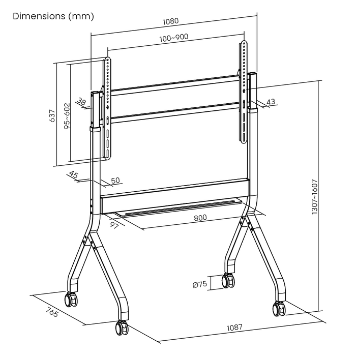 Wolff Mount TVB-136 | Elektrisch höhenverstellbares Präsentationsmöbel | Geeignet für Bildschirme von 50 bis 90 Zoll | VESA 900x600 | Max. 90 kg